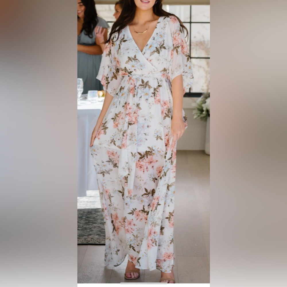 Floral kimono sleeve maxi dress